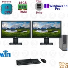 Windows 11 Dell i5 16GB RAM 500GB SSD DUAL 22" LCD Desktop Computer PC Office21