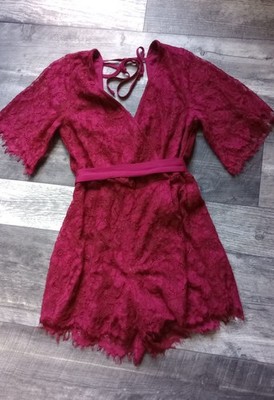 Francesca's Women's M Wine Lace Short Sleeve Romper, NWT