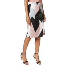 Ted Baker Roxane  Sapphire  Geometric Printed Skirt  Side Zip  Offset Slit