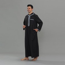 Men Abaya Hooded Long Robe Embroidery Kaftan Dishdasha Daffah Jubba Dubai Thoub