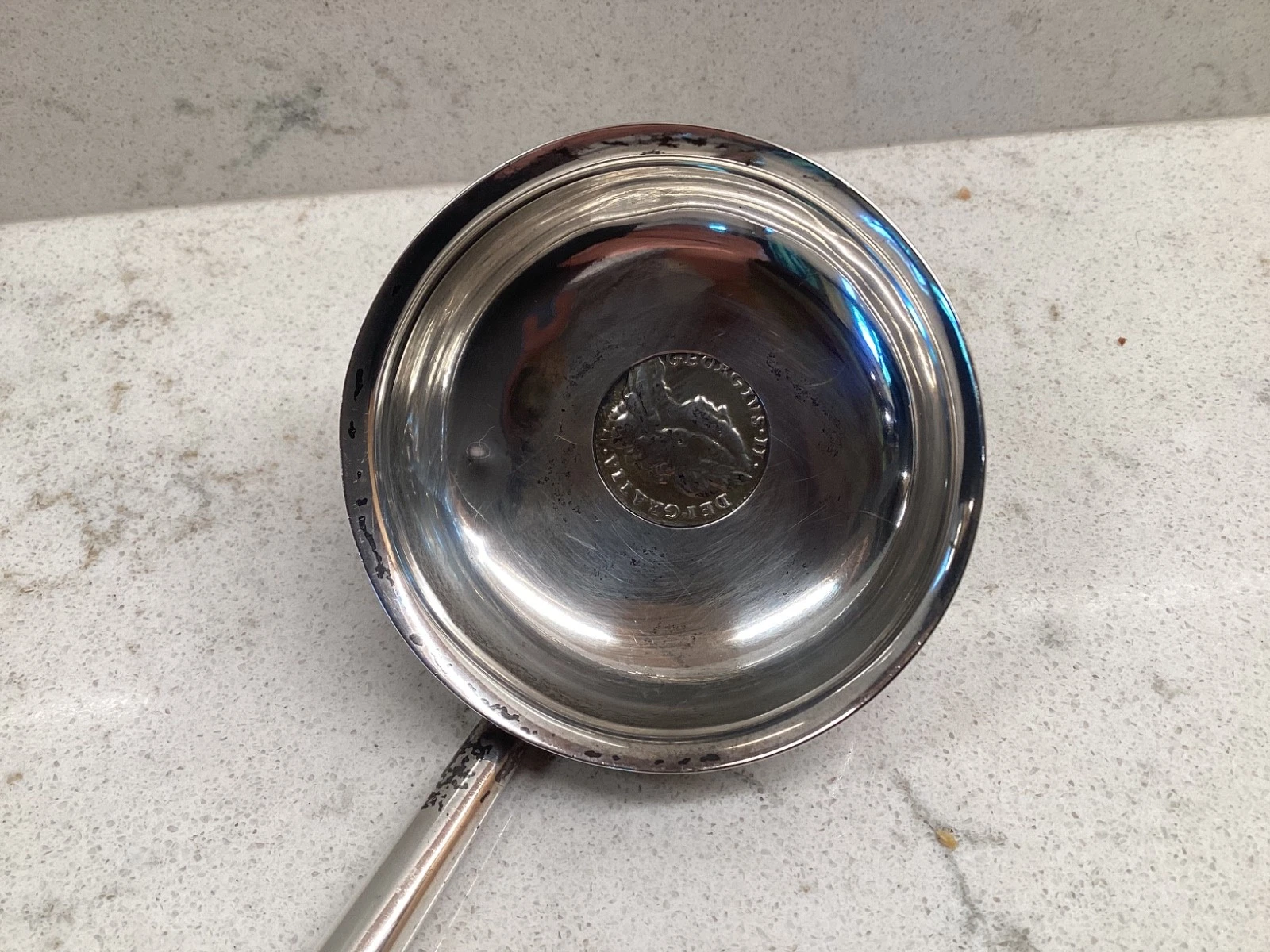 Antique English Sterling Toddy Ladle Baleen Handle & George II Shilling