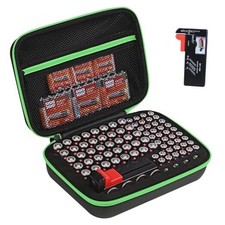 Battery Organizer Storage Case with Tester for AA AAA Button black-green