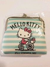 Nuevo de Lote Antiguo 2016 Sanrio Hello Kitty Azul Blanco Rayas Monedero Kisslock Cartera Bolsa