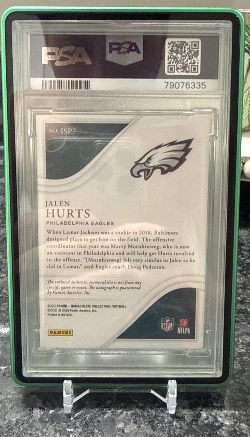 2020 Panini Immaculate Jalen Hurts RPA Patch Auto /99 #ISP7 PSA 8 Rookie Eagles view 2