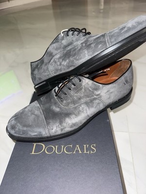 Mens DOUCAL'S Suede Leather Grey Captoe oxfords Dress Shoes Made In Italy Sz 9