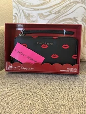 Betsey Johnson Embroidered Lips Zippy Wallet