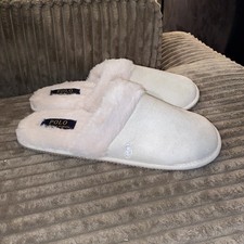 New Polo Ralph Lauren Summit Scuff II Slipper Cream Fur Mule Women's 10 No Box