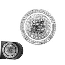 2 PCS Bling Rhinestone Start Button Cover, Push to Start Button Cover White