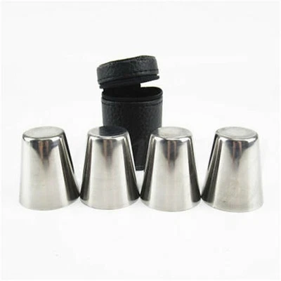 4x Camping / Reise Edelstahl Schnapsglas Sets mit PU-Leder-Kasten-Abdeckung - Bild 1 von 4