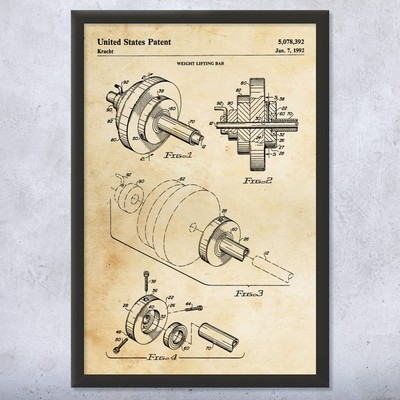 Weight Bar Patent Wall Art: Gym Decor, Gifts For Men, Workout Gifts, Sports Art