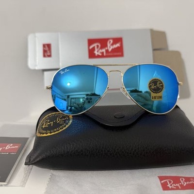 New Unisex Aviator Pilot Sunglasses UV400 Gold Frame Blue Mirror Lens 58mm