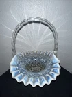 Vintage Fenton Glass Opalescent Clear Hobnail Ruffle Basket