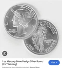 1 Troy Ounce .999 Fine Silver, Mercury Dime Design, Miss Liberty 1 OZ. 999 Fine