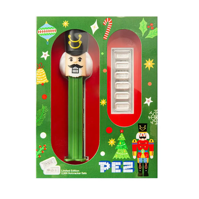 #ad 2025 6x5 grams Silver PEZ® Gift Set w Nutcracker Dispenser PAMP $255.00