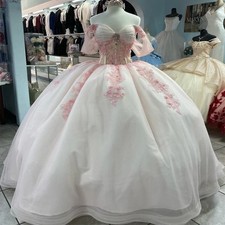 Pink Quinceanera Dresses Ball Gown OffShoulder Applique Lace Tulle Sweet16 Dress