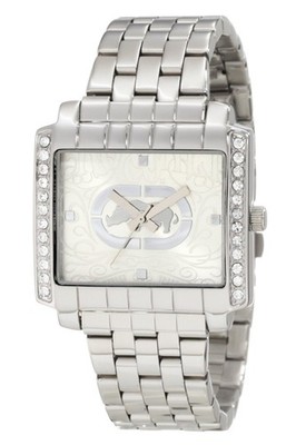 Marc Ecko Polished Silver Tone & Rectangle Dial & Crystals Watch E8M045MV