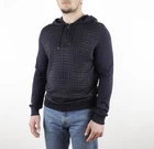 ZILLI IT50 or L Dark Blue Wool Silk Quarter-Zip Jacquard Hoodie Hooded Sweater