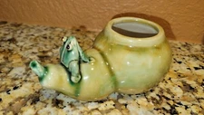 Small Majolica Style Pottery Planter Yellow Pepper With Frog