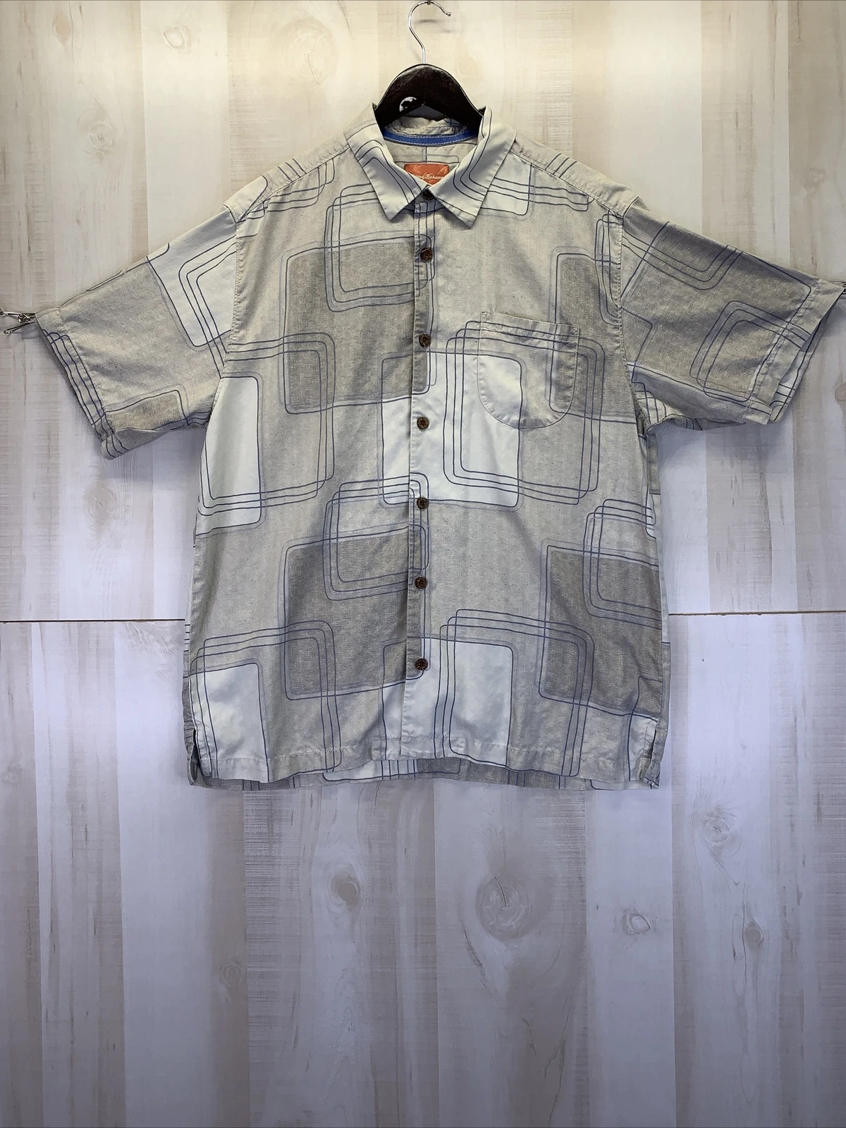 Tommy Bahama Large 100% Silk Geometric Button Front Mens Shirt-10135