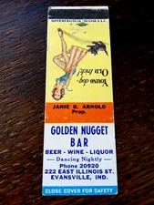 Vintage Matchbook: Golden Nugget Bar, Evansville, IN