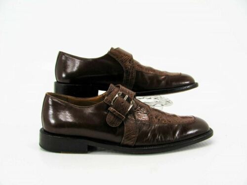 Mezlan Men Shoe Aviano Size 7M Brown Ostrich Leather Monk Strap Pre Owned jq - Picture 1 of 12