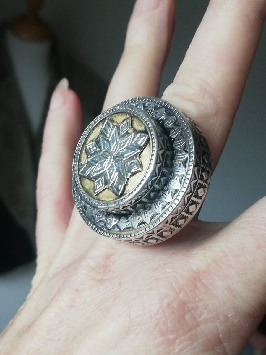 Bague Chevalière Ancienne En Argent Sterling 925 Afghane Taille 60 | Bijou Ethnique Occasion