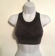 Active Domino Fashion Charcoal Sports Bra Back Medium Support Womens Size S New