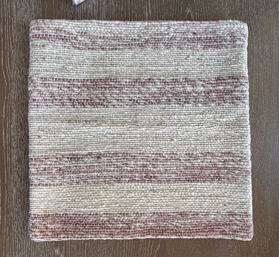 Funda de Almohada $70 NUEVA CON ETIQUETAS POTTERY BARN Rosa Joanna Lana Yute Lino Rayas 22x22 RARA Foto 4 de 4