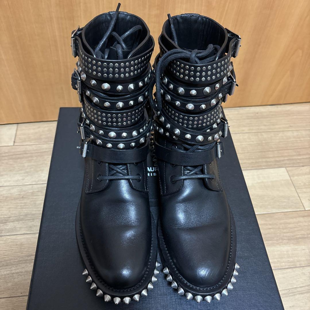 YSL Saint Laurent Studs Belt Detail Boots Black Leather Hedi YSL Saint Laurent Studs Belt Detail Boots Black Leather Hedi