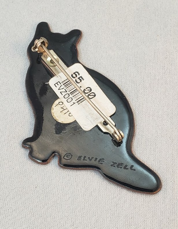 RARE Signed Elvie Zell Enamel New Old Stock Tuxedo Cat 1 Handkerchief Pin Brooch