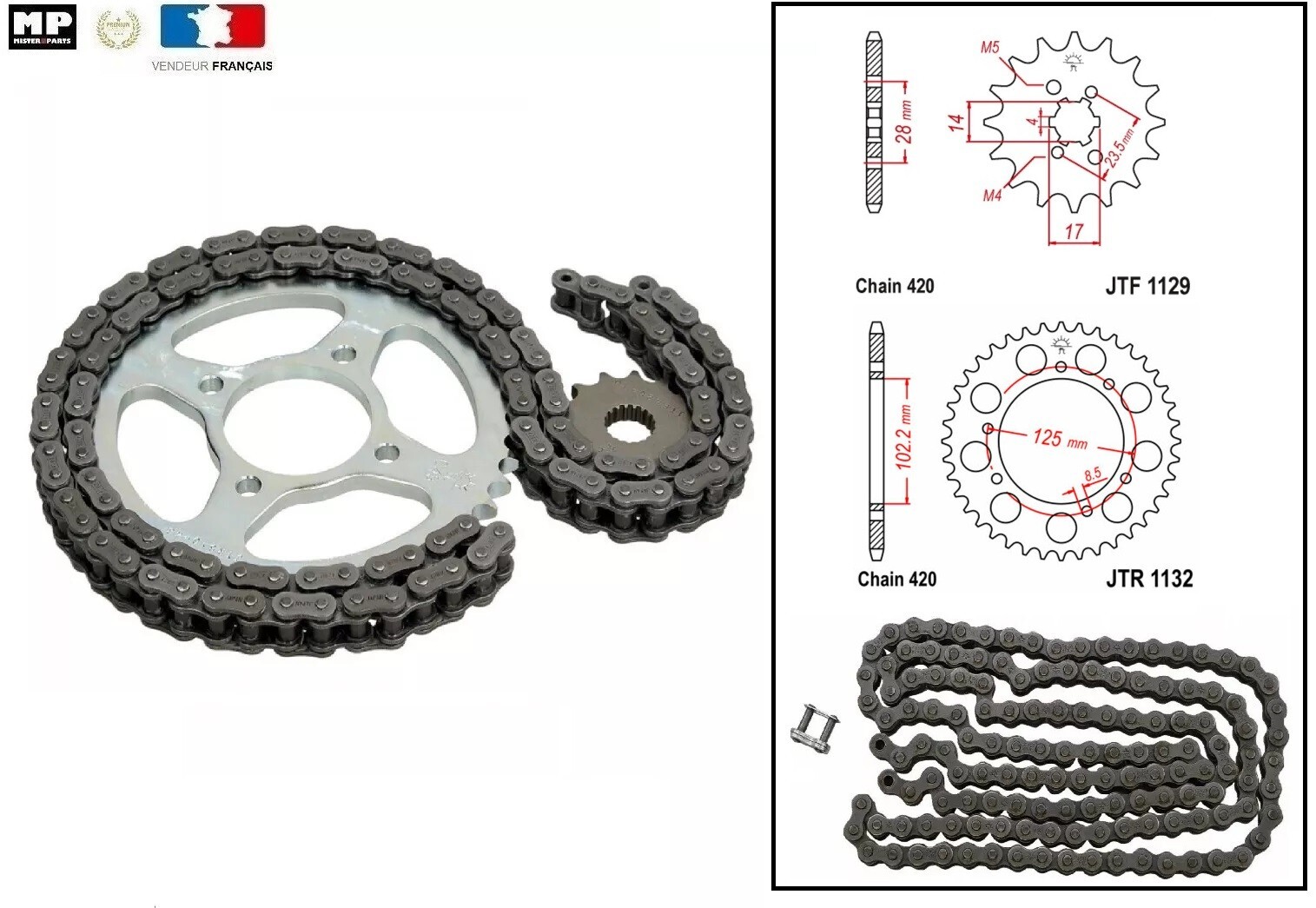 Kit chaine Bultaco Lobito 50 Enduro 1999 2000 2001 2002 pignon 12 couronne 53