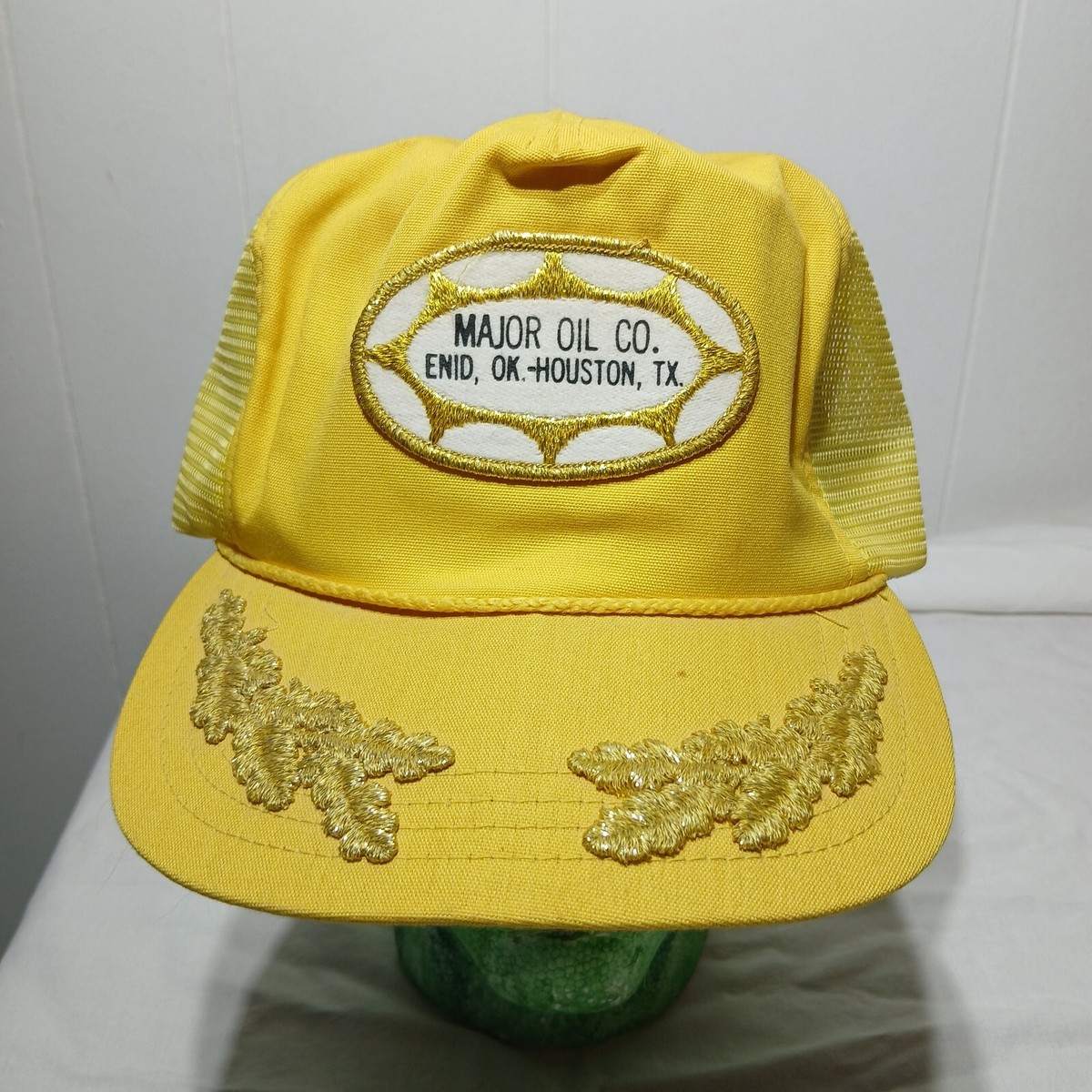 Vintage Major Oil Co Trucker Hat Yellow Mesh DEFUNCT PETROL Enid OK Houston TX View 2