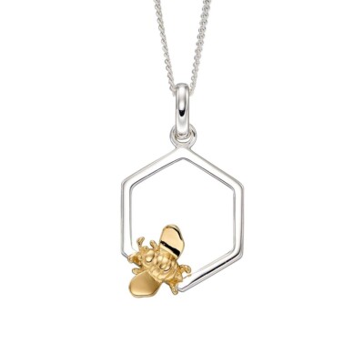Hexagon Bumble Bee Pendant 9ct Yellow Gold Plated Hallmarked