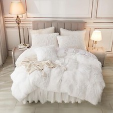 annadaif Plush White Queen Duvet Cover, Fluffy Soft Faux Fur Velvet Comforter...