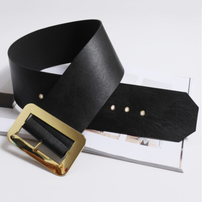 Women PU Leather Belt Rectangular Gold Pin Buckle Waistband  display picture 2