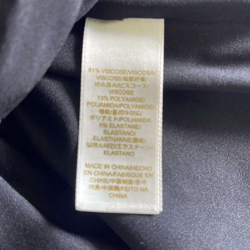 Abito Kate Spade vita scesa taglia 8 blu nero a righe maniche lunghe orlo arricciato