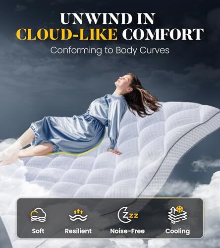 3 Inch Ultra-Fluffy Memory Foam Mattress Topper for Back Pain, Queen White - Picture 4 of 7