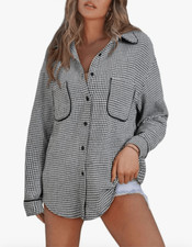 NEW Houndstooth Shacket Jacket Long Sleeve Button Down Shirt M
