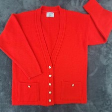 College Point Cardigan Medium / Large Vtg 1980s Red Acrylic V-Neck Grandma