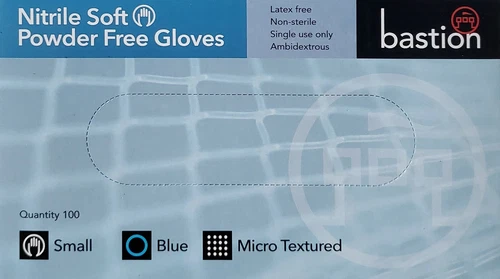 Bastion Nitrile Soft Blue Disposable Gloves 100pcs Latex & Powder Free