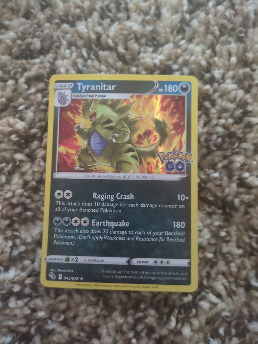 tyranitar pokemon go card TCG - Pokemon (Stamped) Holographic 043/078 Colorless Raging Crash (10) This attack does 10 damage for each damage counter on all of your Benched Pokmon Tyranitar [Holo] 43/78 Pokmon TGC