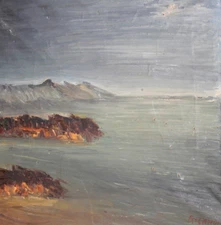 Antique oil painting seascape signed