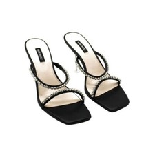Nine West Women S Fanfav Square Toe Jeweled Dress Sandals (Size 8.5)