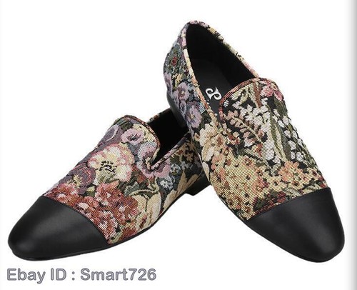 Men's Fashion Round Toe Printed Flowers Slip on Loafers Business Party Shoes - Picture 14 of 20