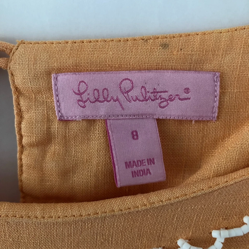 Vestido recto de lino para mujer Lilly Pulitzer talla 8 con cuentas naranja melocotón algodón Foto 3 de 4
