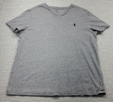 Polo Ralph Lauren V Neck T-Shirt Mens Large Heathered Gray Small Pony Classic