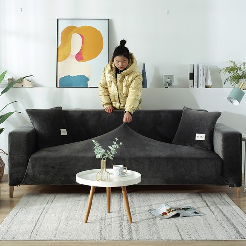 1/2/3/4 Sitzer Stretch Samt Sofabezug Sofa Überzug Ecksofa Abdeckung Sofahusse - Bild 48 von 87