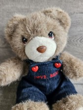 Russ Berrie Valentine Love Bear Heart Overalls Plush 9" Caress Soft Pets Vtg