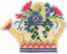 MILL HILL GLASS BEAD MAGNET Ornament KIT Beaded Cross Stitch FLORAL WATERING CAN