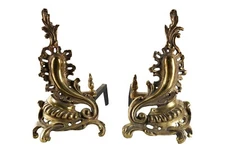 PAIR OF ROCOCO STYLE GILT BRASS CHENETS
